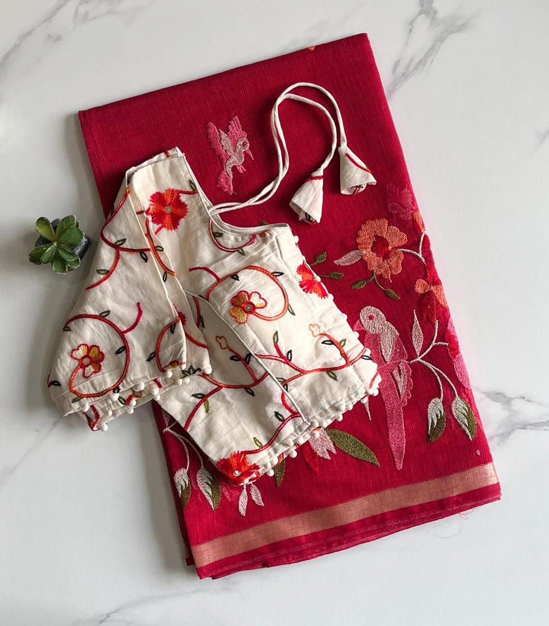 Premium Kota Doriya Saree with Zari & Multi Thread sparrow Embroidery done on all over the saree