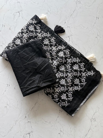 Primium Chanderi Cotton Saree With Multy Chiken Thread Work and Heavy Tussles   Blouse Running Chanderi Cotton Plain SD5084