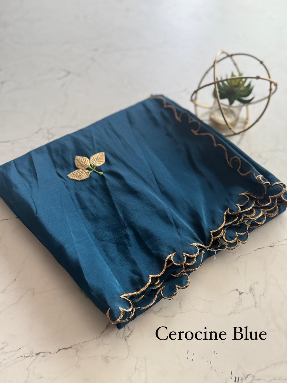 Primium Ho Silk Saree With New Leather Work Butti On saree And Fancy Desigher Scalp Border   Blouse Running Contrast Colors And Leather Butti Work for sleeves SD5088