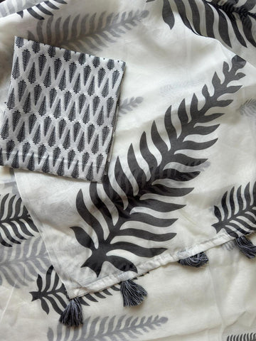 Pure Chanderi Cotton With Digital Black & White Printed Concept With Tussles   Blouse Running Chanderi Cotton Printed  SD1231