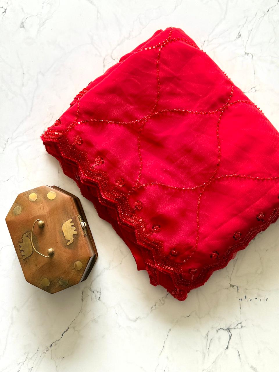 Primium Pure Georrgte Saree With Fully Heavy Bits Sequnce Work All over saree And Designer Scalp Border  Blouse Running Pure Georrget With Bits Work All over (Unstiched )  SD5066