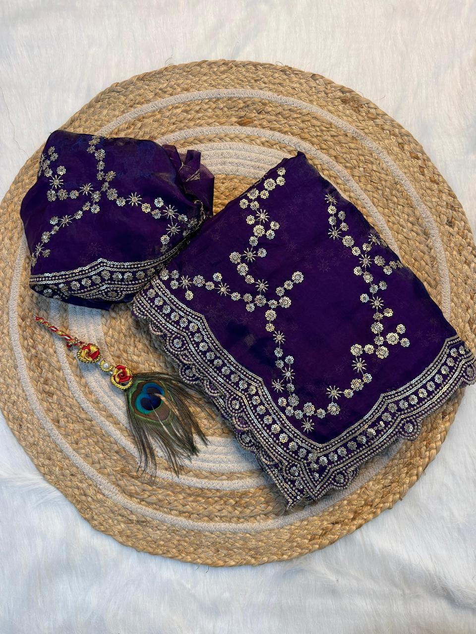 Premium Pure Space Silk Zari Sequence Design Embrodairy Work(5.40 Mtr)  Blouse :- Space Silk With Zari Embrodairy Work(1 mtr) SD2020