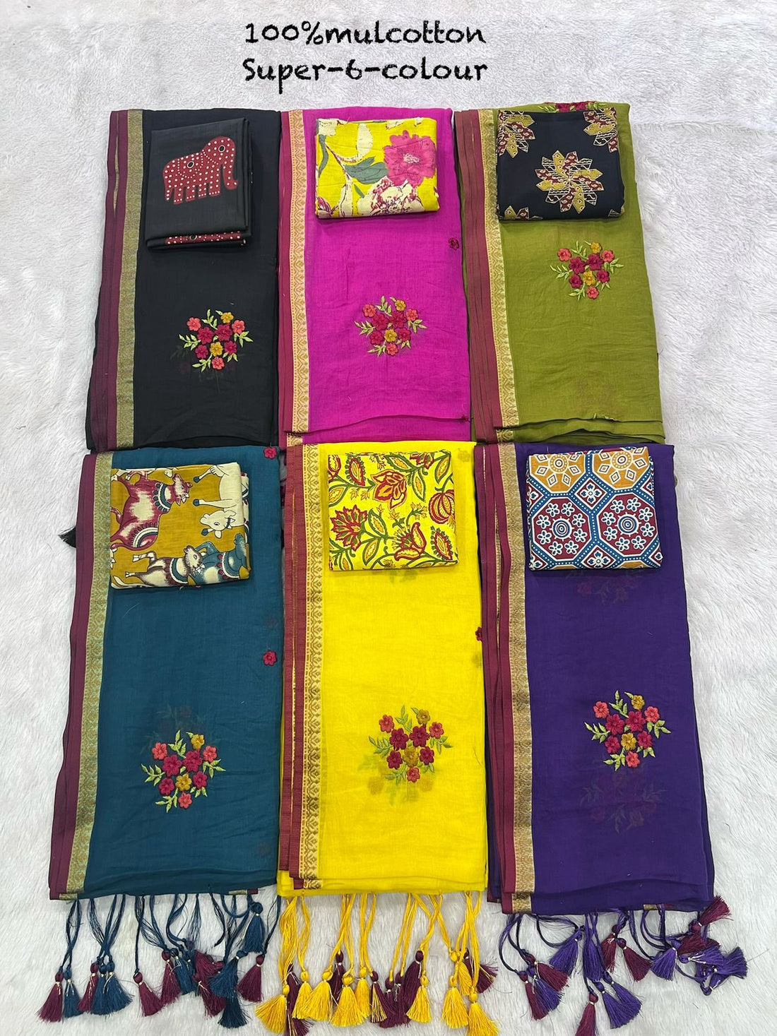 Mul cotton  multi weaving border tassels  Saree- Resham work