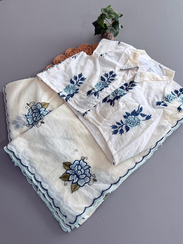 Primium Soft Pure Mul Chanderi Cotton With Multy Color Thread Work And scalping Border SD6074