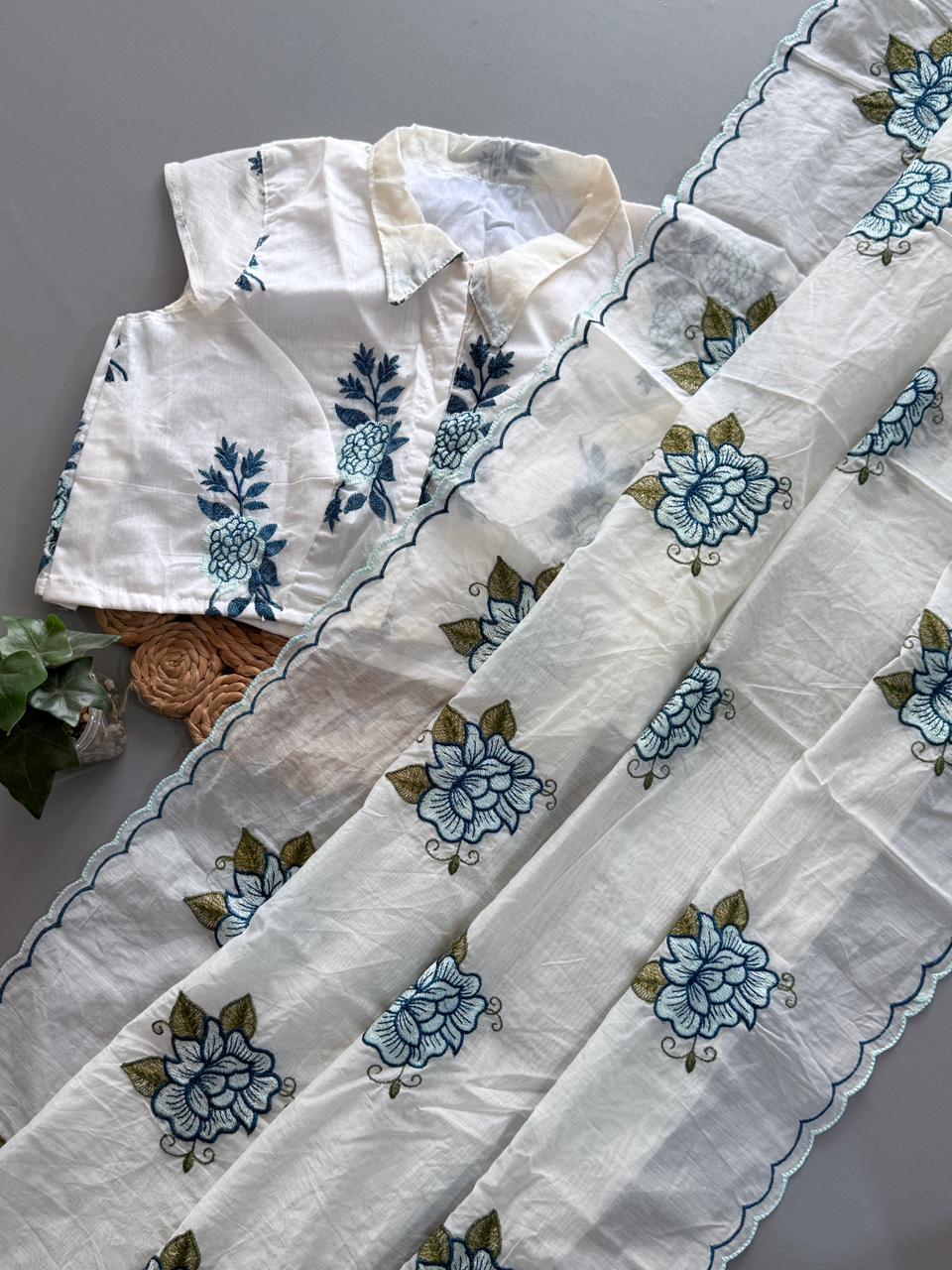 Primium Soft Pure Mul Chanderi Cotton With Multy Color Thread Work And scalping Border SD6074