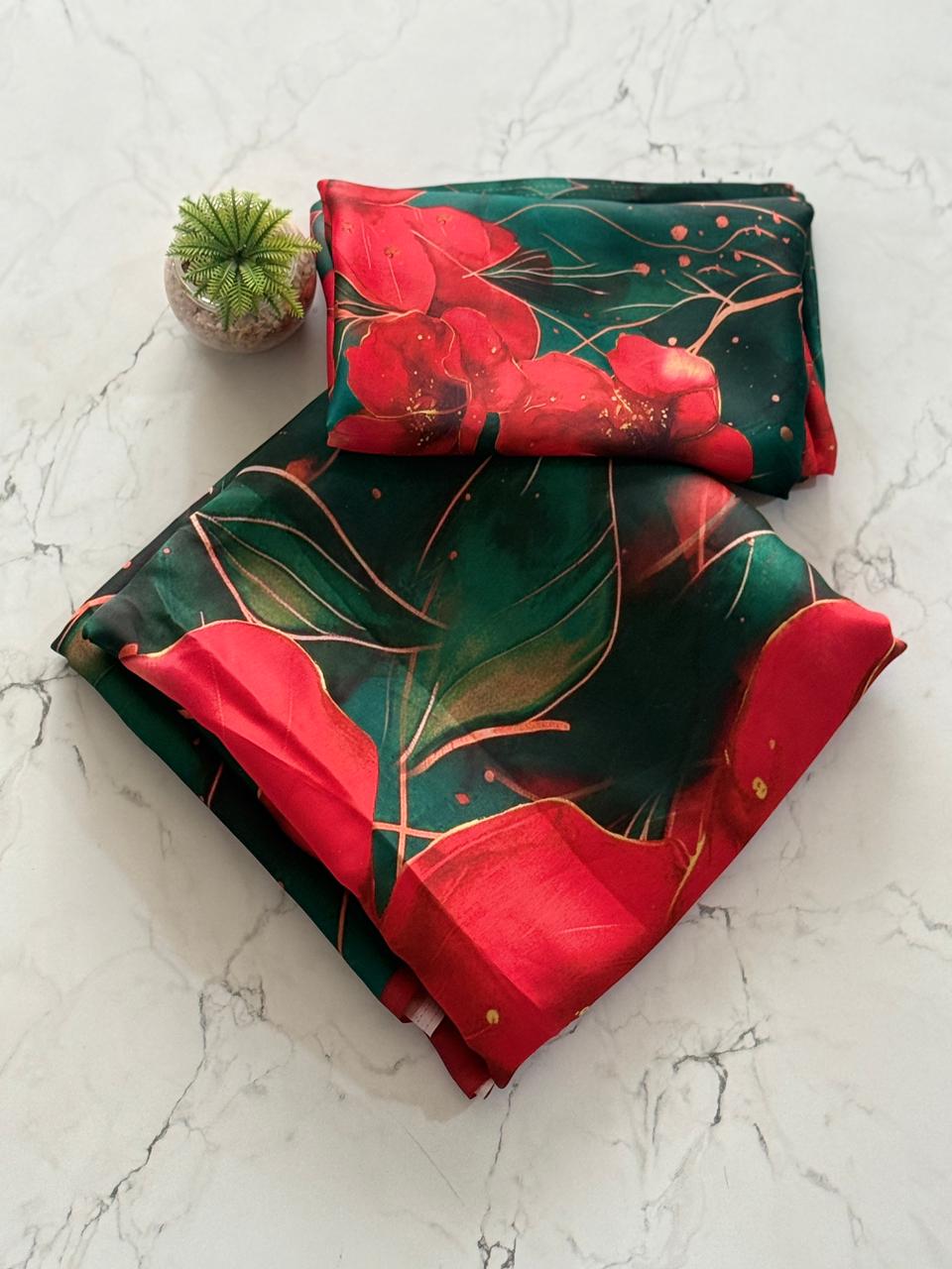Primium Pure Soft Satin Digital printed Saree all type mix Prints 5.5 cut  Blouse Satin With Print (Unstiched )
