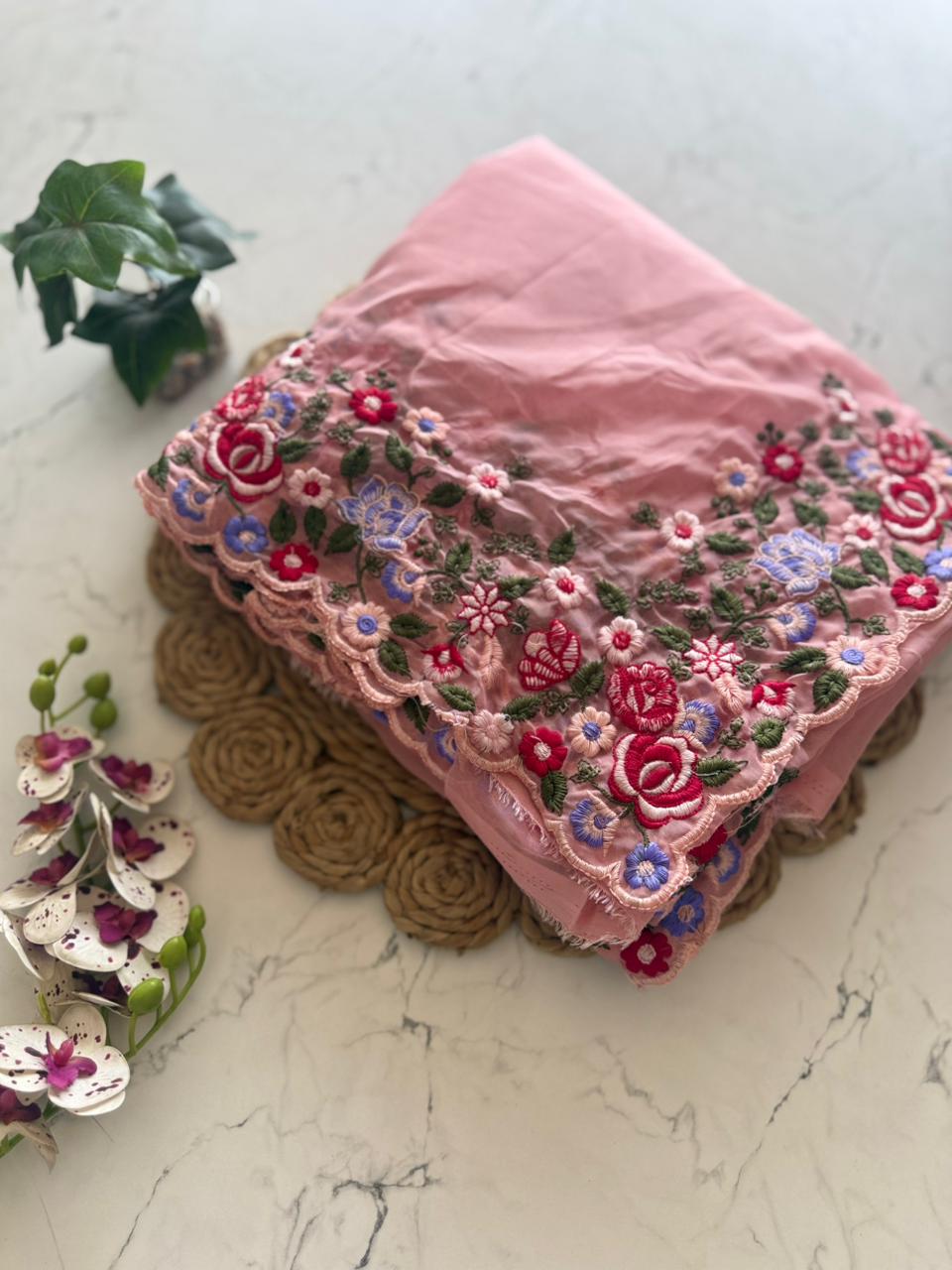 Primium Tebby Orgenza Saree With Multy Thread Work And scalp Border  Blouse Running Tebby Orgenza With multy Thread Work Front Fully Work