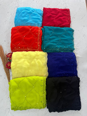 Primium Pure Georrgte Saree With Fully Heavy Bits Sequnce Work All over saree And Designer Scalp Border  Blouse Running Pure Georrget With Bits Work All over (Unstiched ) SD5096