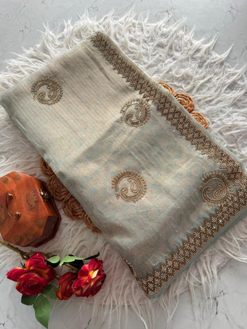 Primium Pure BANARSI Tissue With pure JARKAN Work a primium Quality Product   Blouse Running Pure BANARSI Jequard with JARKAN Border (Unstiched )