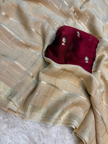 EPIC Onam butti saree  Pure viscose georgette with weaving chex saree with deisgner blouse