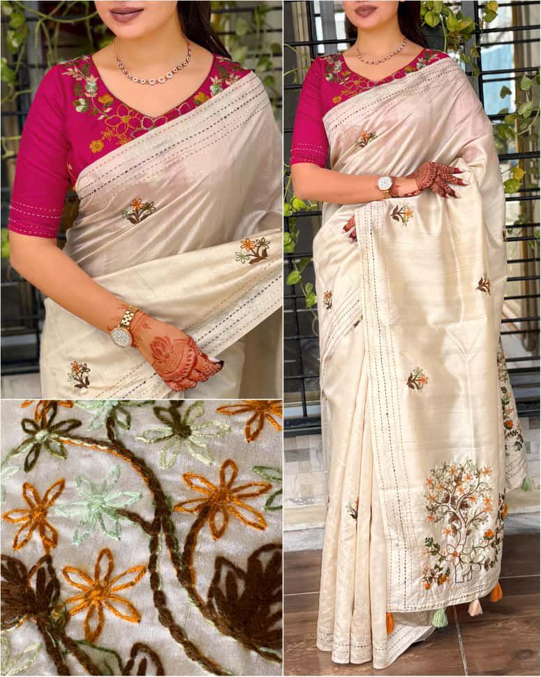 Design-Mishti Doi   The rich tusser saree glows with fine thread kashmiri style Embroidery  S-003