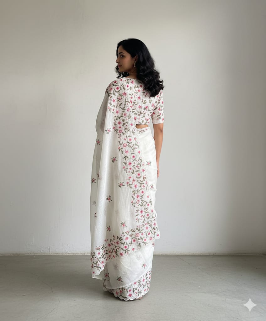 Premium Kota Doriya saree with embroidery flower butties on all over the saree  S-004