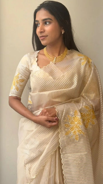 Graceful Ivory Saree with Delicate Gold Motifs  SD-1008
