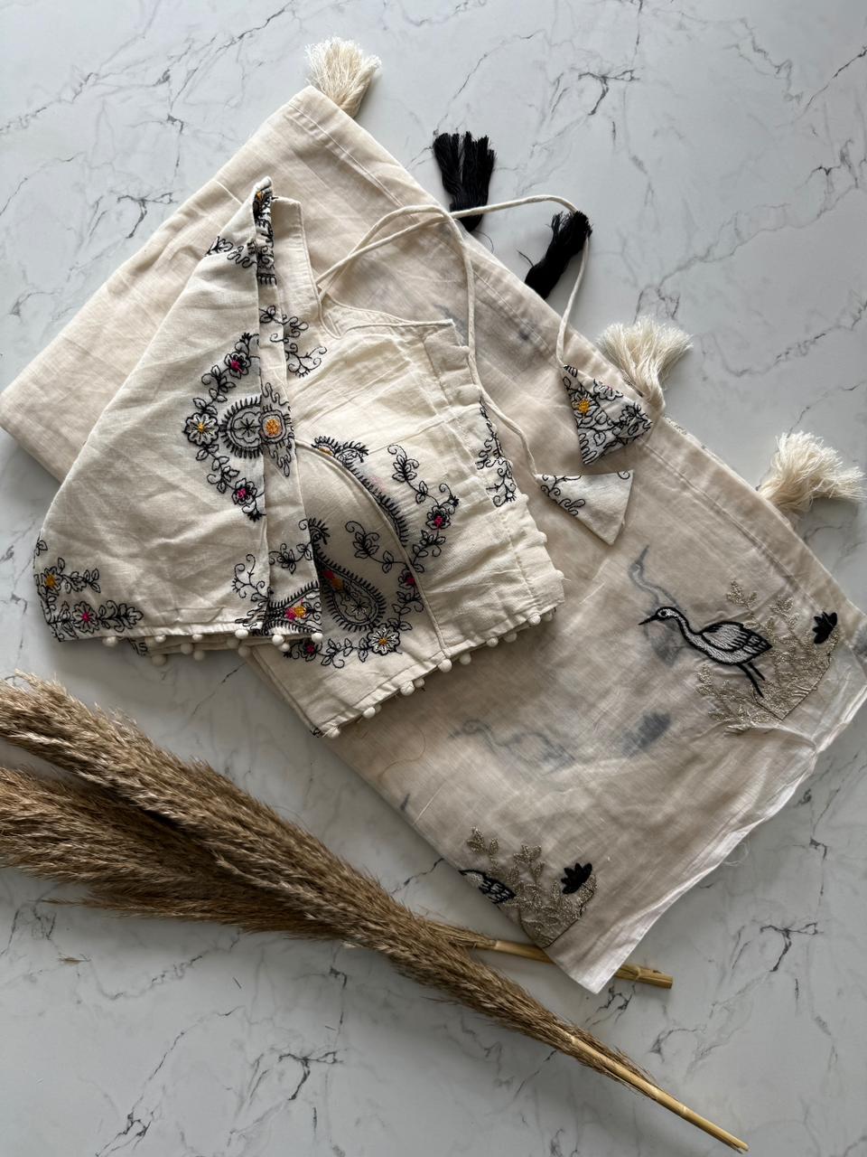 Primium Chanderi Cotton Saree With Multy Duck With Stiched Blouse SD-1122