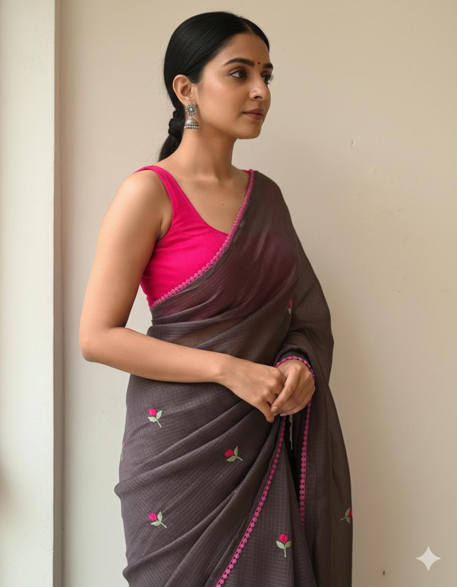 #KotaKnotwork Premium Kota Doriya With Knot Handwork And GOP Lace Border S-009