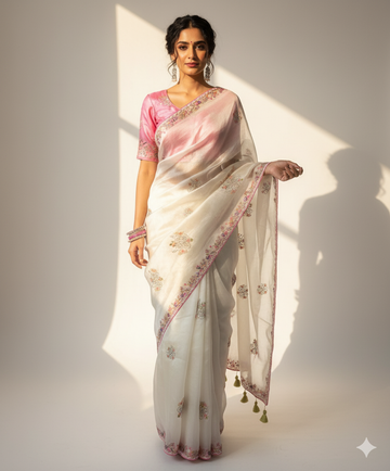 Premium Organza saree with elegant butterflies coding work on all over the saree S-002